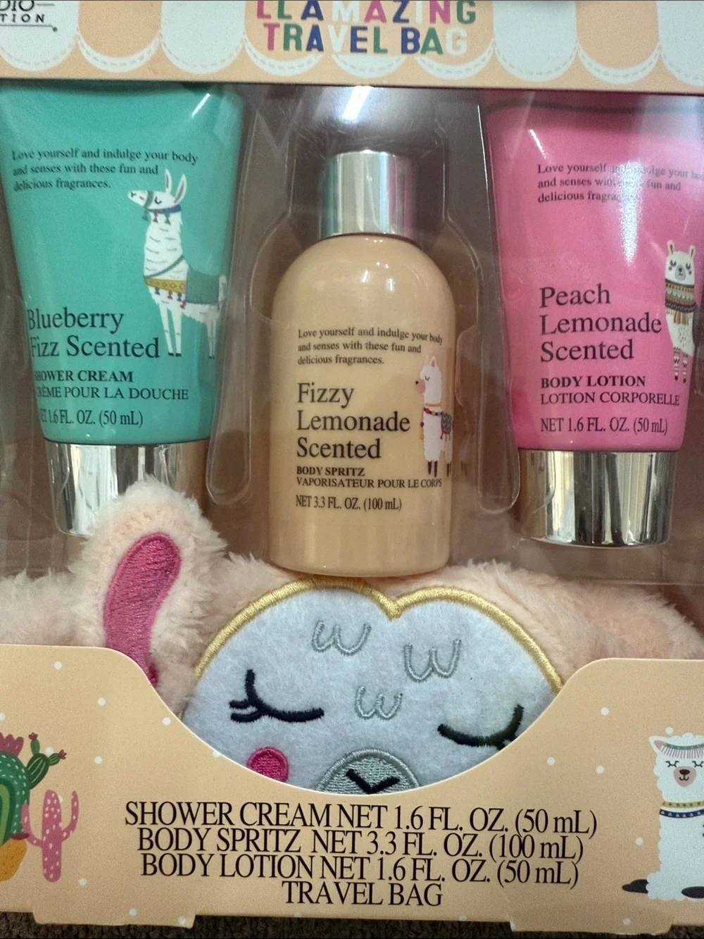 Kids Travel Bath Set - Peach, Blue & Cream - Llamazing Travel Bag